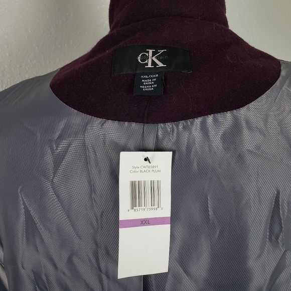 Calvin Klein Purple Black Plum Wool Blend Belted Short Coat Size 2XL - Picture 6 of 7